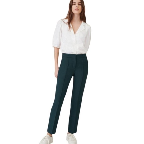 NWT* MAJE 'Pila' Straight Leg Suit Pants in Dark Green Size 34 Trousers Pleated - Picture 1 of 9